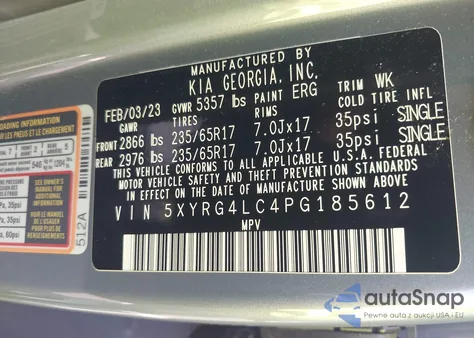 2023 Kia Sorento Lx from USA, damaged, VIN 5XYRG4LC4PG185612